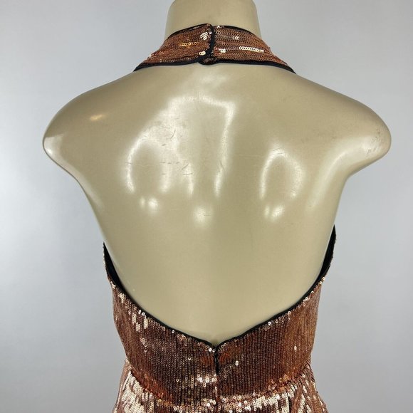 Lovers + Friends Duchess Dress Size S Gold Sequin Asymmetric Hem Halter Cocktail - Picture 9 of 11